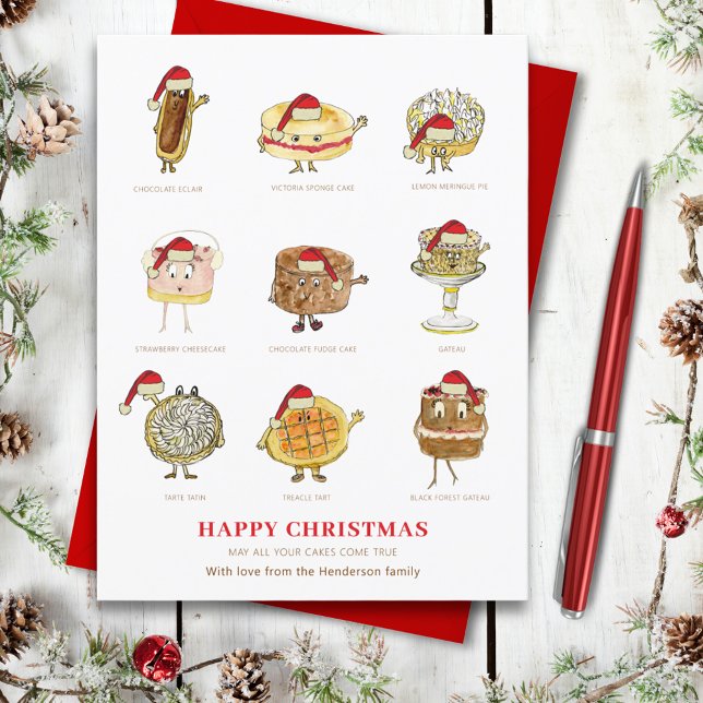 Cartes Pour Fêtes Annuelles Illustration de cuisson au gâteau (Funny cake happy christmas custom greetings card)