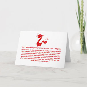 CARTES POUR FÊTES ANNUELLES ILLUSTRATION DE DRAGON DÉCOUPÉ DU ZODIAQUE CHINOIS