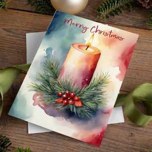 Cartes Pour Fêtes Annuelles Illustration de la bougie de Noël de l'aquarelle