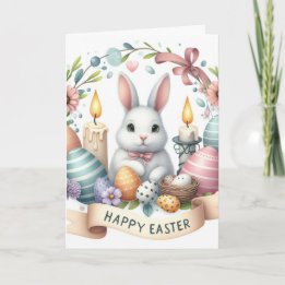 Cartes Pour Fêtes Annuelles Illustration de la chandelle de lapin mignon Pâque