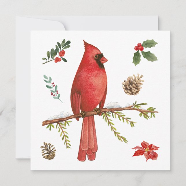 Cartes Pour Fêtes Annuelles Illustration de la nature du cardinal rouge de Noë (Devant)