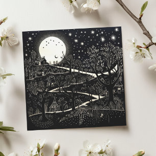 Cartes Pour Fêtes Annuelles Illustration de la nuit de Noël en noir blanc Abst