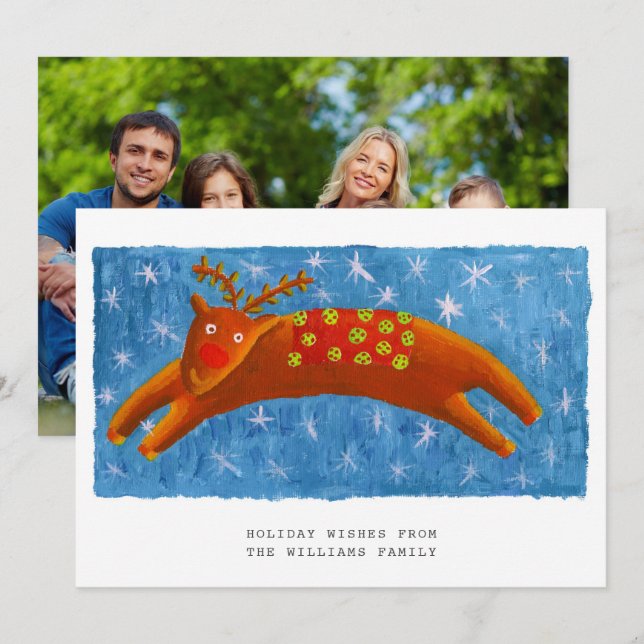 Cartes Pour Fêtes Annuelles Illustration de Photo de Renne Mignon de Noël (Devant / Derrière)