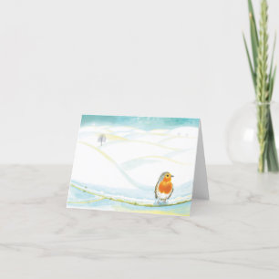 Cartes Pour Fêtes Annuelles Illustration de Robin rouge et paysage hivernal bl