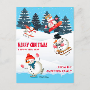 Cartes Pour Fêtes Annuelles Illustration de Wintersport Snowmen joyeux Noël