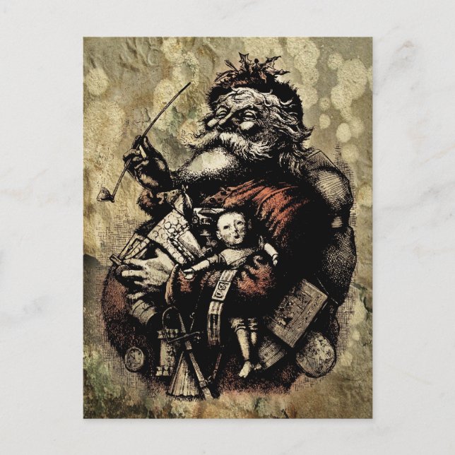 Cartes Pour Fêtes Annuelles Illustration de Worn and Spattered Père Noël (Devant)