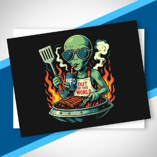 Cartes Pour Fêtes Annuelles Illustration drôle d'un barbecue extraterrestre Ré