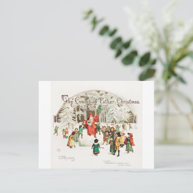 Cartes Pour Fêtes Annuelles Illustration du Père Noël avec enfants (Debout devant)