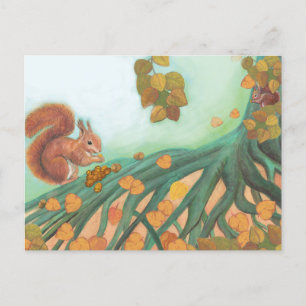 Cartes Pour Fêtes Annuelles Illustration d'un écureuil mignon mangeant une noi