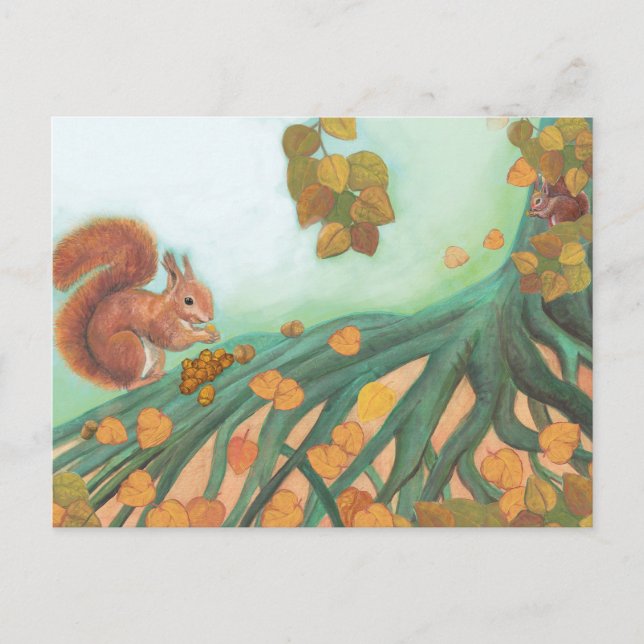 Cartes Pour Fêtes Annuelles Illustration d'un écureuil mignon mangeant une noi (Devant)
