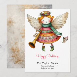 Cartes Pour Fêtes Annuelles Illustration fantaisiste d'ange mignon heureux 
