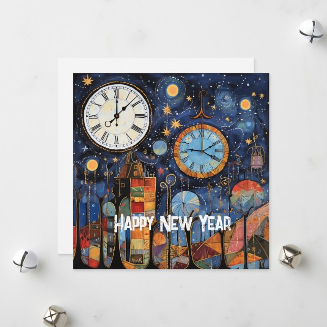 Cartes Pour Fêtes Annuelles Illustration fantaisiste de Bonne Année (Devant/Arrière en situation)