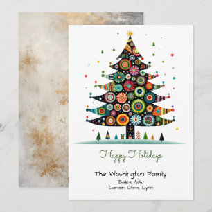 Cartes Pour Fêtes Annuelles Illustration fantasque de l'arbre de Noël heureux