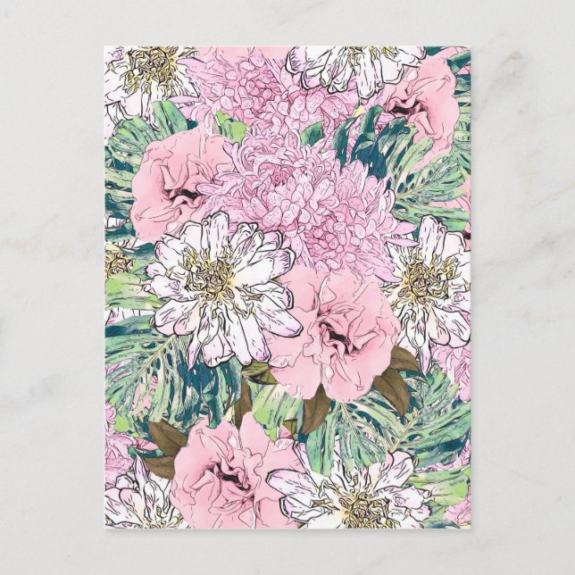 Cartes Pour Fêtes Annuelles Illustration florale mignonne rose et blanc (Devant)