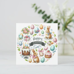 Cartes Pour Fêtes Annuelles Illustration florale Pastel Bunny de Pâques