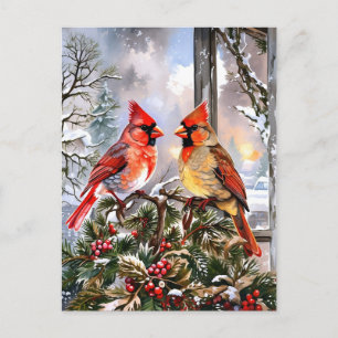Cartes Pour Fêtes Annuelles Illustration hivernale des Cardinaux rouges de Noë