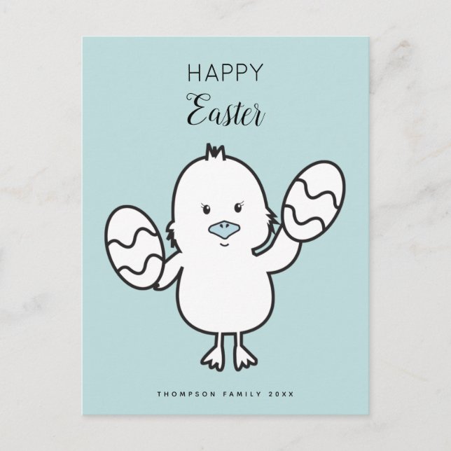Cartes Pour Fêtes Annuelles Illustration Pastel Blue Cute Easter Chick & Oeufs (Devant)