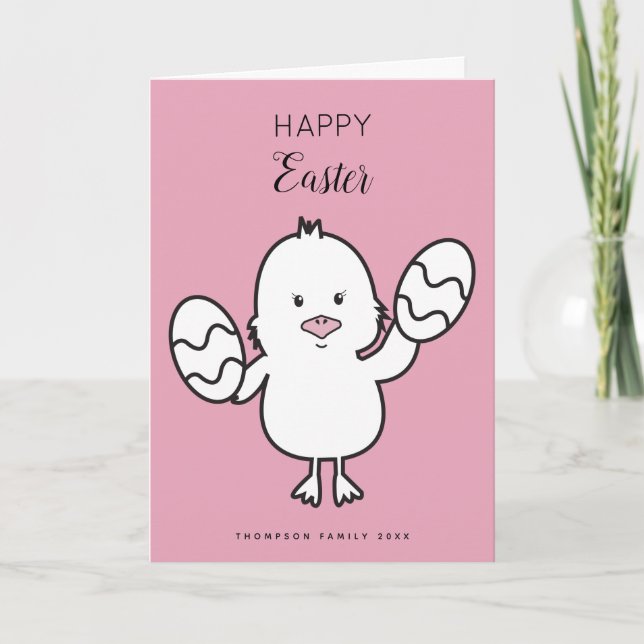 Cartes Pour Fêtes Annuelles Illustration Pastel Pink Cute Pâques poussins et o (Devant)