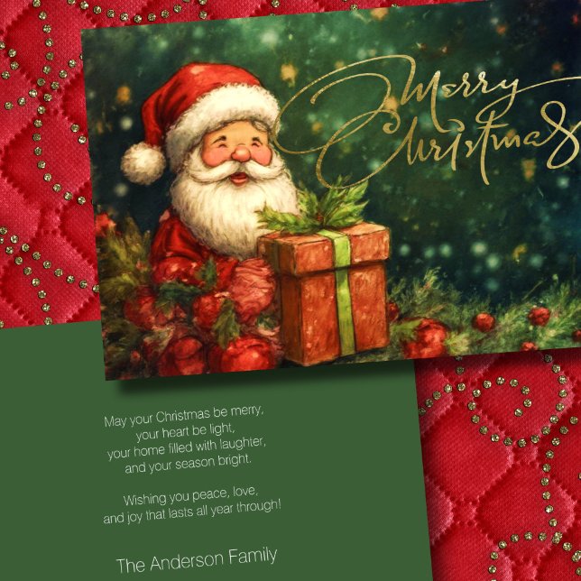 Cartes Pour Fêtes Annuelles Illustration Père Noël artistique Noël Rouge Vert (Créateur téléchargé)