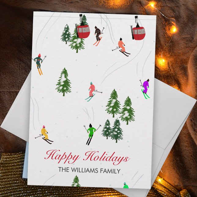 Cartes Pour Fêtes Annuelles Illustration personnalisée de vacances de ski en g (Créateur téléchargé)