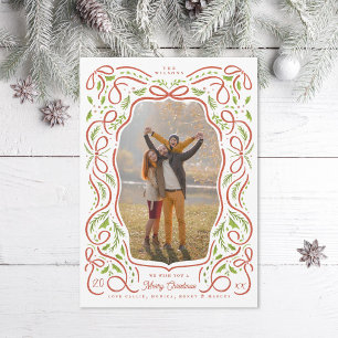 Cartes Pour Fêtes Annuelles Illustration Red Ribbon et Holly Christmas Photo