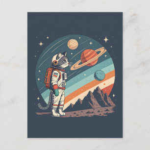 Cartes Pour Fêtes Annuelles Illustration Rétro de Chat Astronaute dans l'Espac