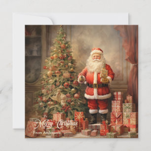 Cartes Pour Fêtes Annuelles Illustration rétro Santa Claus avec arbre de Noël