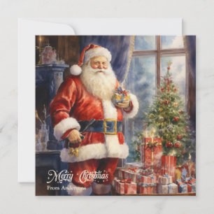 Cartes Pour Fêtes Annuelles Illustration rétro Santa Claus avec cadeaux