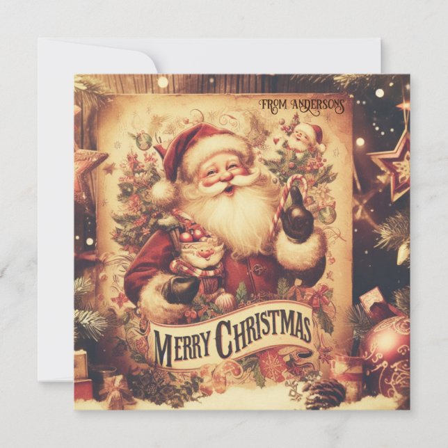 Cartes Pour Fêtes Annuelles Illustration rétro simple et élégante Santa Claus (Devant)