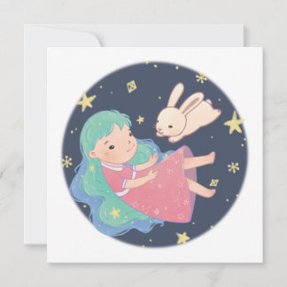 Cartes Pour Fêtes Annuelles Illustration Starry Night Bunny & Girl
