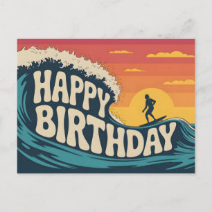 Cartes Pour Fêtes Annuelles Illustration sur le thème rétro surf "Joyeux Anniv