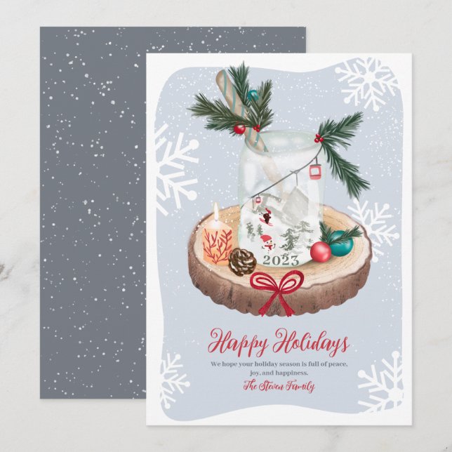 Cartes Pour Fêtes Annuelles Illustrations de Noël en bois de neige rustique (Devant / Derrière)