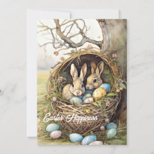Cartes Pour Fêtes Annuelles Illustrations rétrospectives à deux lapins dans de