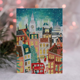 Cartes Pour Fêtes Annuelles Illustrative Londres ville dans la neige Christmas