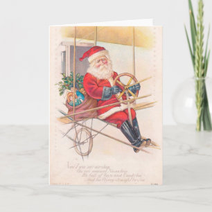 Cartes Pour Fêtes Annuelles Imaginaire vintage Père Noël Airship