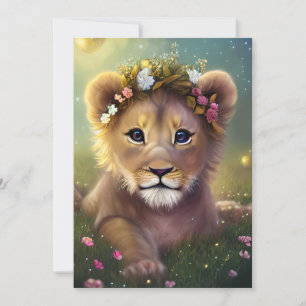 Cartes Pour Fêtes Annuelles Imaginaire Whimsical Cute Kawaii bébé lionceau