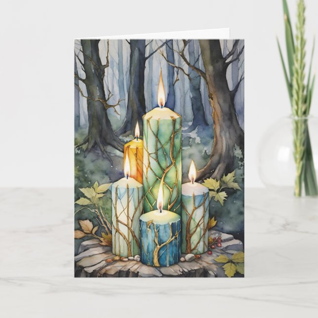 Cartes Pour Fêtes Annuelles Imbolc Chandlemas Winter Forest Chandelles Wiccan (Devant)