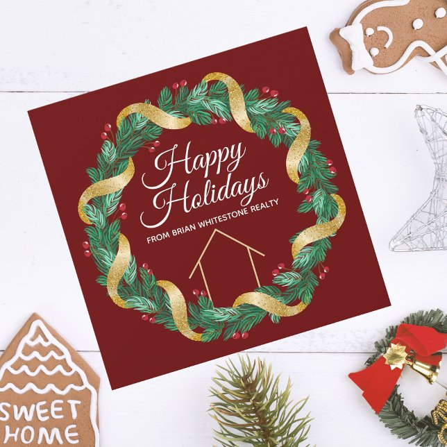 Cartes Pour Fêtes Annuelles Immobilier Entreprise Noël Elégant Personnalisé Ro (Créateur téléchargé)