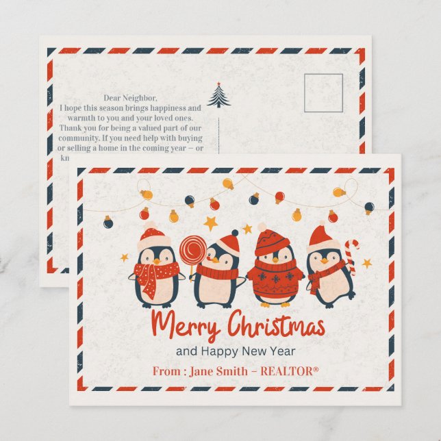 Cartes Pour Fêtes Annuelles Immobilier Joyeux Noël et Bonne Année (Devant / Derrière)