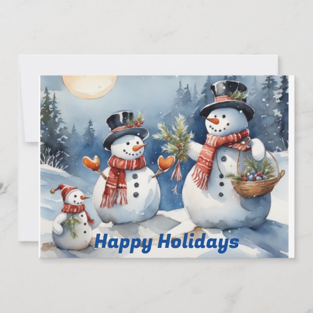 Cartes Pour Fêtes Annuelles Imprimable, famille de bonhomme de neige télécharg (Devant)