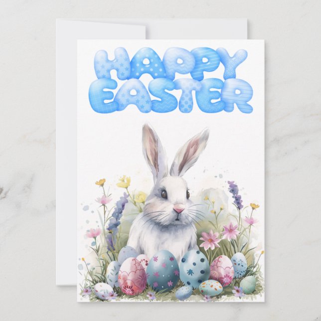 Cartes Pour Fêtes Annuelles Imprimable Mignonne Lapin Salutation de Pâques 5x7 (Devant)