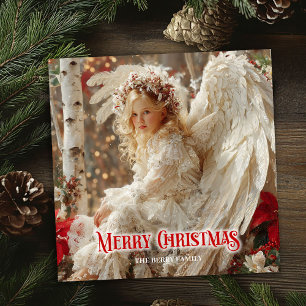 Cartes Pour Fêtes Annuelles Imprimé d'ange de Noël rétro pour salutation hiver