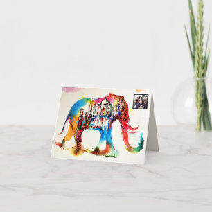 Cartes Pour Fêtes Annuelles Inde Elephant Vintage voyage Love Aquarelle