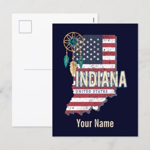 Cartes Pour Fêtes Annuelles Indiana State United States Retro Map Vintage USA