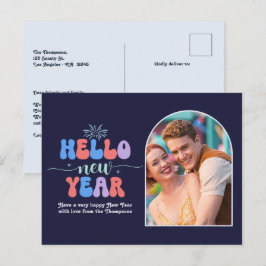 Cartes Pour Fêtes Annuelles Indigo Gleam New Year Retro Modern Blue Photo