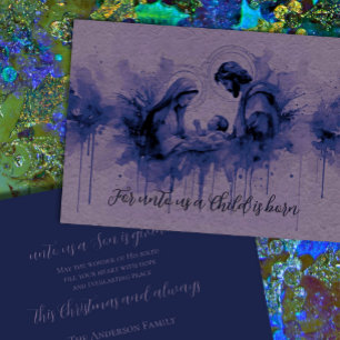 Cartes Pour Fêtes Annuelles Indigo Ink sur la Lavender Holy Family