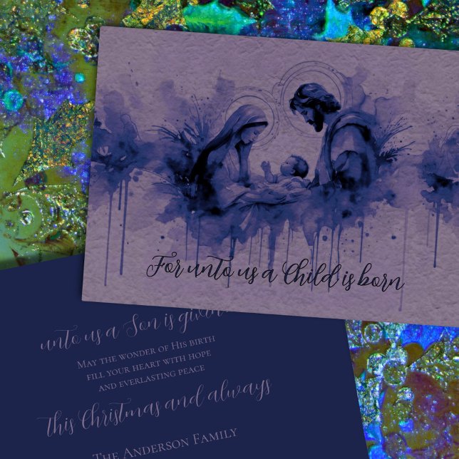 Cartes Pour Fêtes Annuelles Indigo Ink sur la Lavender Holy Family (Créateur téléchargé)