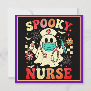 Cartes Pour Fêtes Annuelles Infirmière fantôme mignonne graphique rétro Hallow