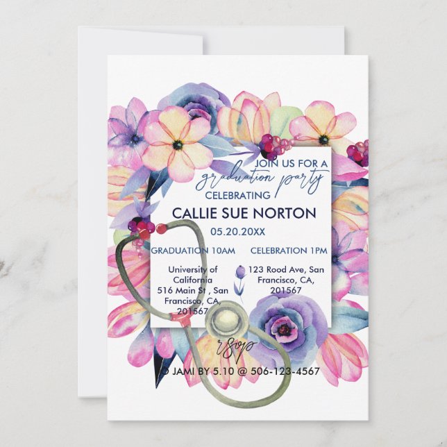 Cartes Pour Fêtes Annuelles Infirmière fête de graduation Printemps Floral Inv (Devant)