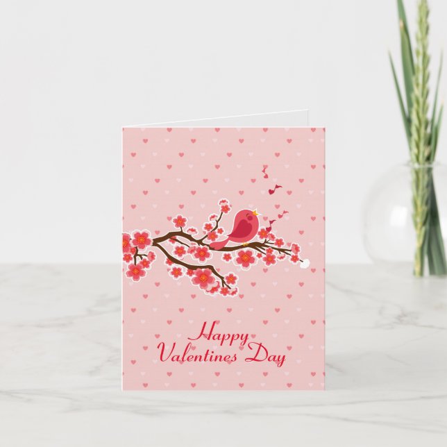 Cartes Pour Fêtes Annuelles Inséparable Sur Les Branches Florales-Coeurs Heure (Devant)